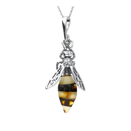 Sterling Silver Wasp Bee Amber Pendant on Chain - NiaYou Jewellery
