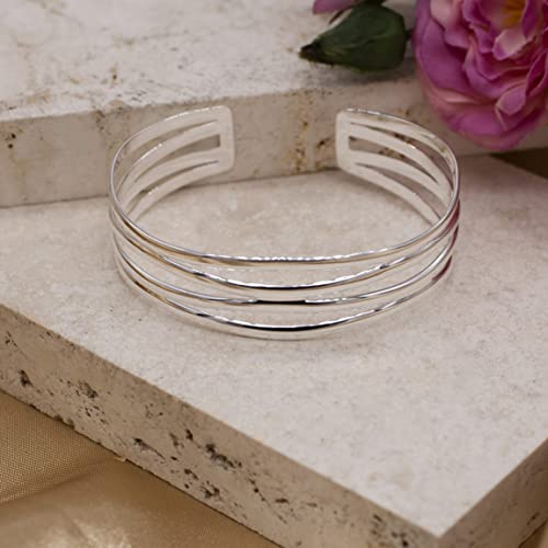 Sterling Silver Wave Ladies Cuff Bangle - NiaYou Jewellery