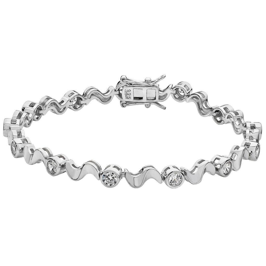 Sterling Silver Wave Links with Cubic Zirconia Bracelet - NiaYou Jewellery