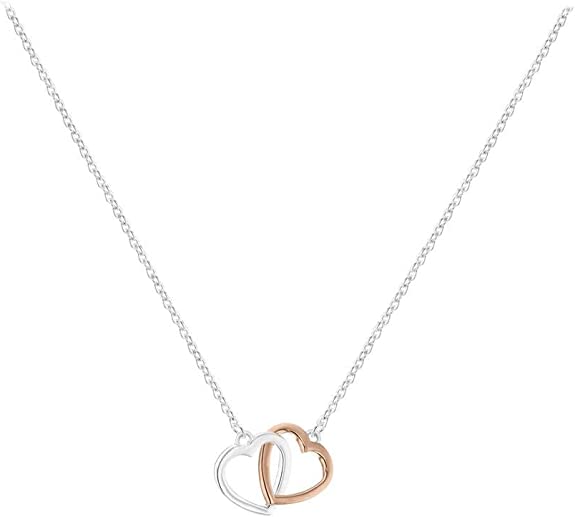 Sterling Silver White and Rose Gold Plated Double Heart Necklace - NiaYou Jewellery