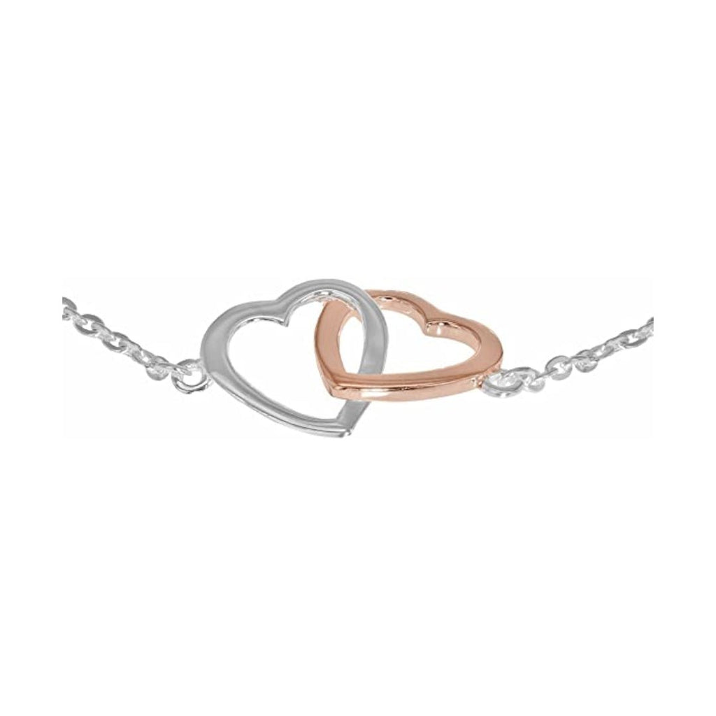 Sterling Silver White and Rose Gold Plated Double Linked Heart Bracelet - NiaYou Jewellery