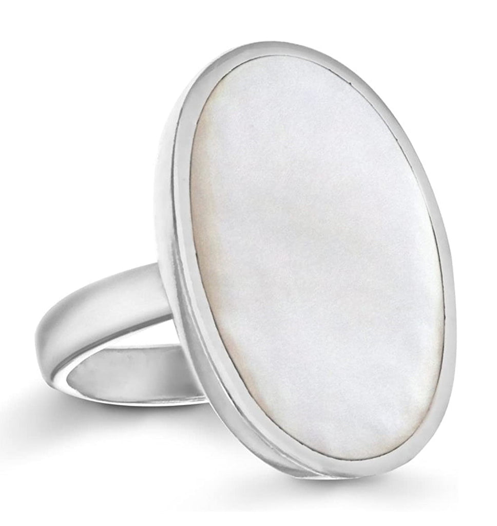 Sterling Silver White Mother Of Pearl Oval Ring - NiaYou Jewellery