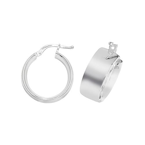 Sterling Silver Wide Plain Hoop Earrings 15 MM - NiaYou Jewellery