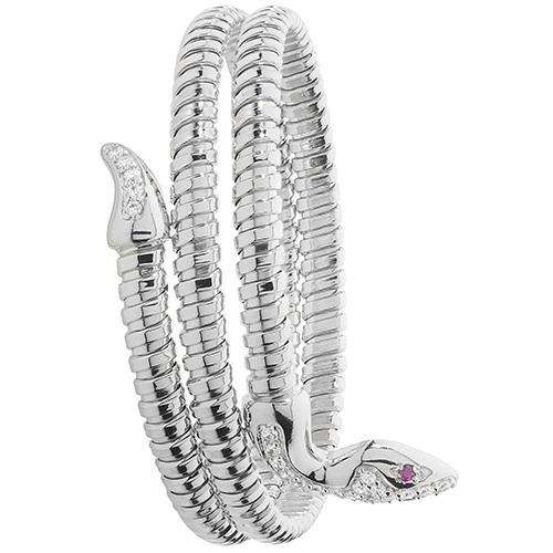 Sterling Silver Wrap Snake Bangle with Ruby and Cubic Zirconia - NiaYou Jewellery