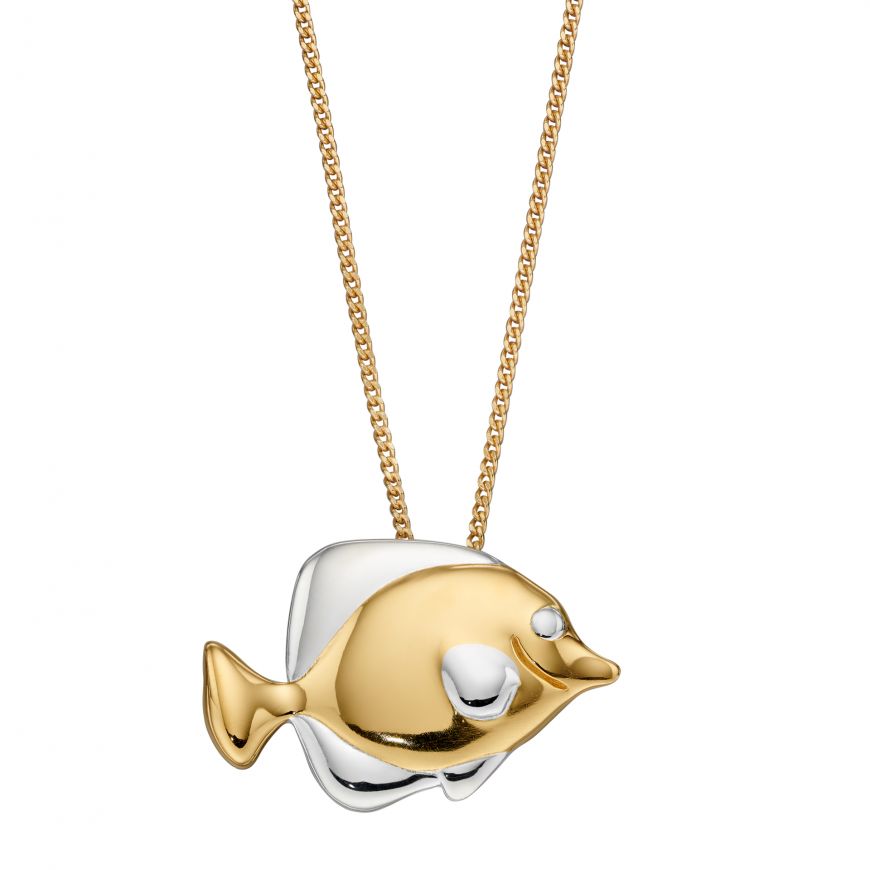 Sterling Silver Yellow Gold Fish Pendant Necklace - NiaYou Jewellery