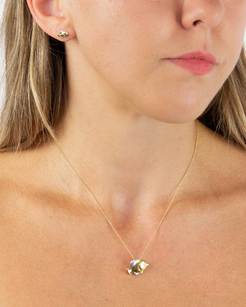 Sterling Silver Yellow Gold Fish Pendant Necklace - NiaYou Jewellery