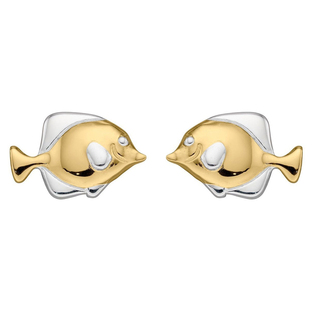 Sterling Silver Yellow Gold Fish Stud Earrings - NiaYou Jewellery