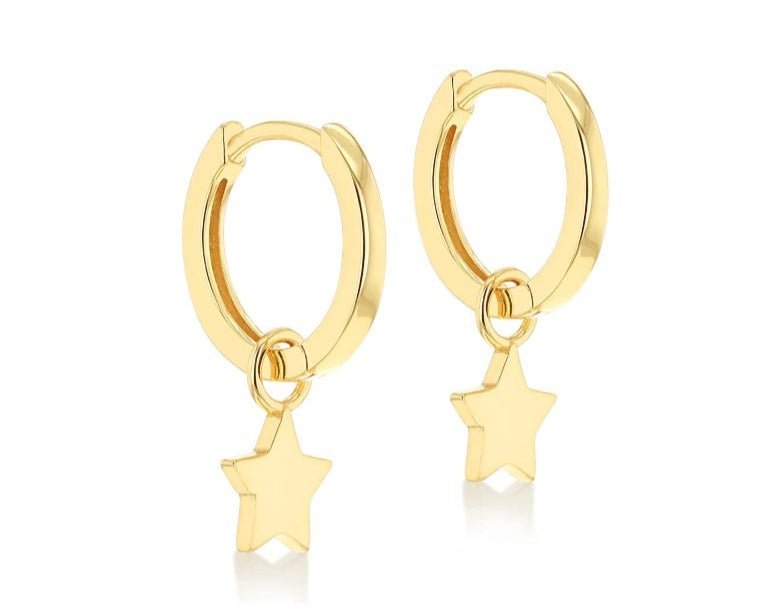 Sterling Silver Yellow Gold Huggie Hoops with Star Drop - NiaYou Jewellery