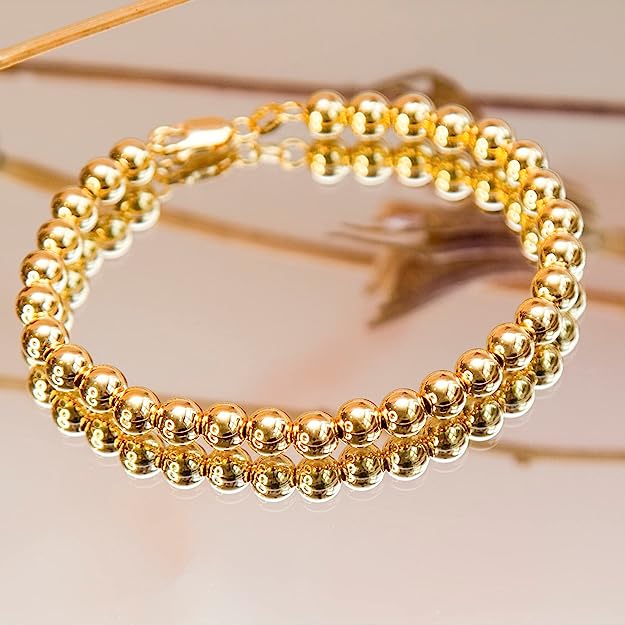 Sterling Silver Yellow Gold Plated Ball Bracelet 19 cm - NiaYou Jewellery