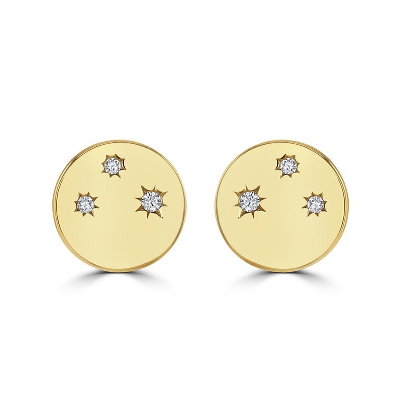 Sterling Silver Yellow Gold Plated Circle CZ Studs Earrings - NiaYou Jewellery