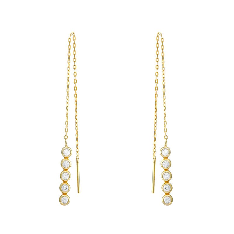 Sterling Silver Yellow Gold Plated CZ Chain Drop Earrings - NiaYou Jewellery