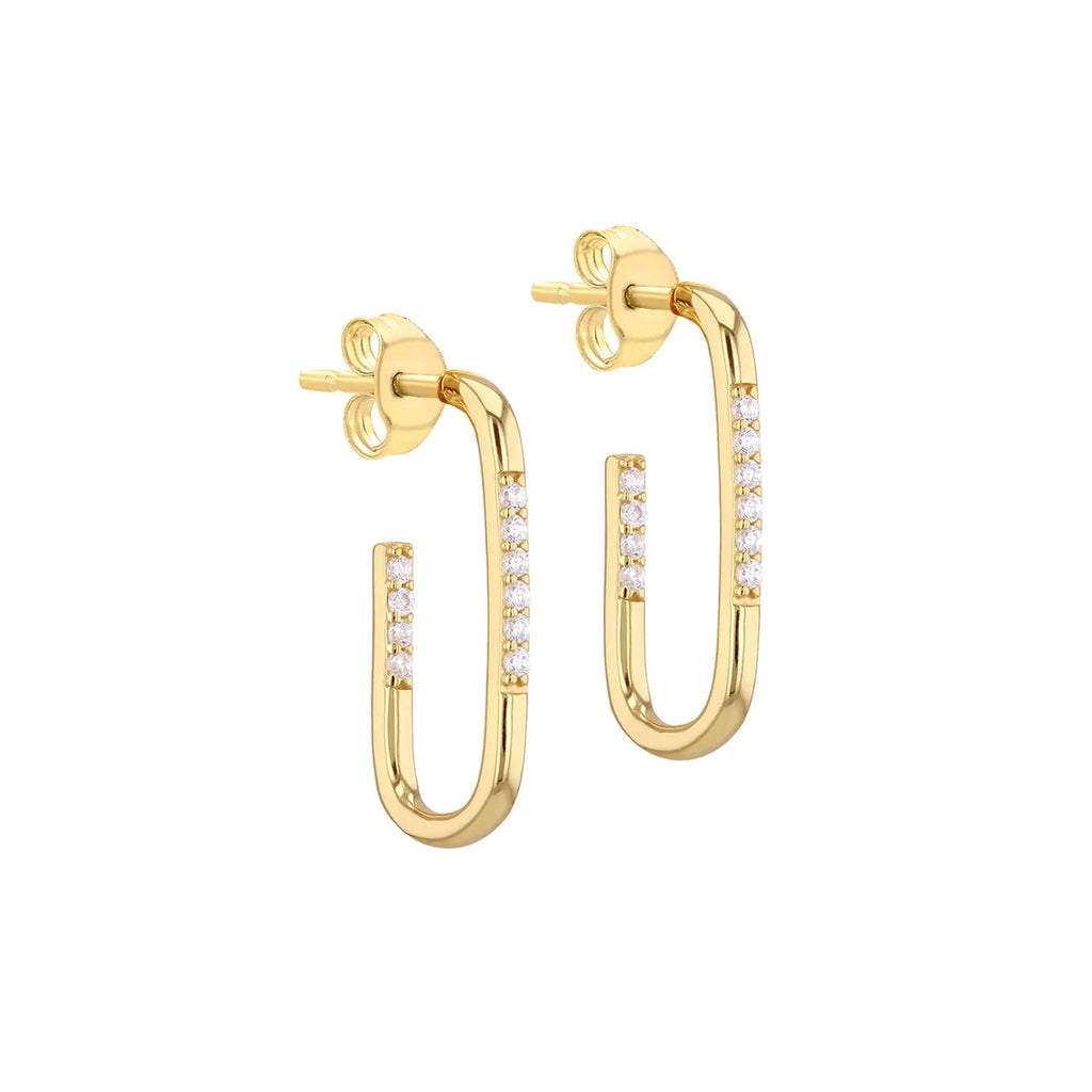 Sterling Silver Yellow Gold Plated Cz Rectangular Half Hoop Earrings - NiaYou Jewellery