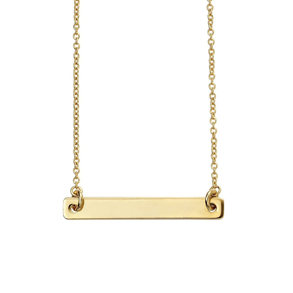 Sterling Silver Yellow Gold Plated Engravable Bar Necklace - Free Engraving - NiaYou Jewellery