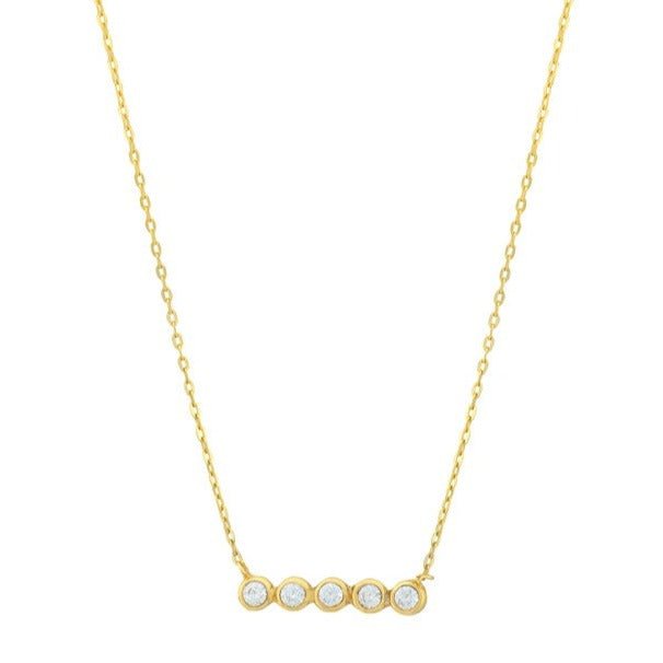 Sterling Silver Yellow Gold Plated Five CZ Bar Necklace - NiaYou Jewellery