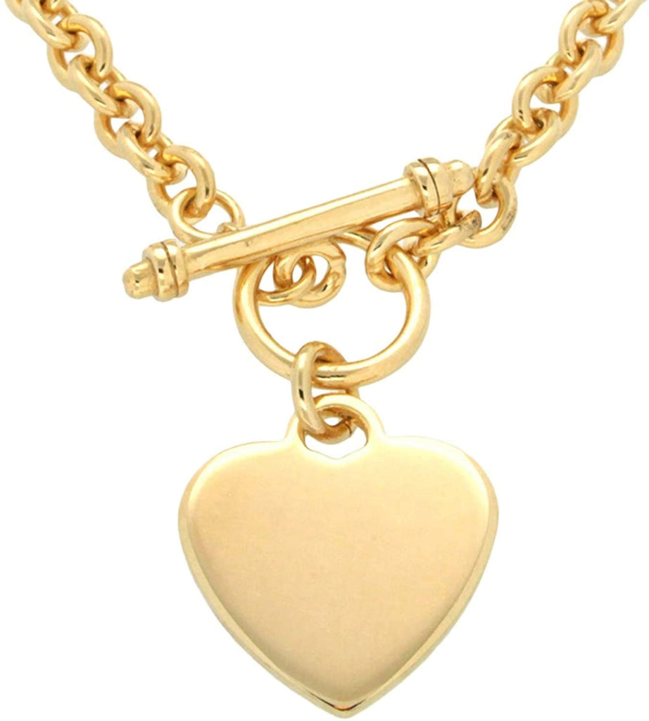 Sterling Silver Yellow Gold Plated Heart T-Bar Belcher Chain Necklace 51cm - NiaYou Jewellery