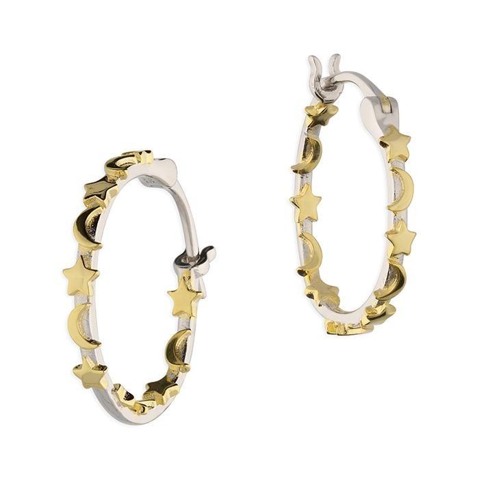 Sterling Silver Yellow Gold Plated Moon and Stars Hoop Earrings - NiaYou Jewellery