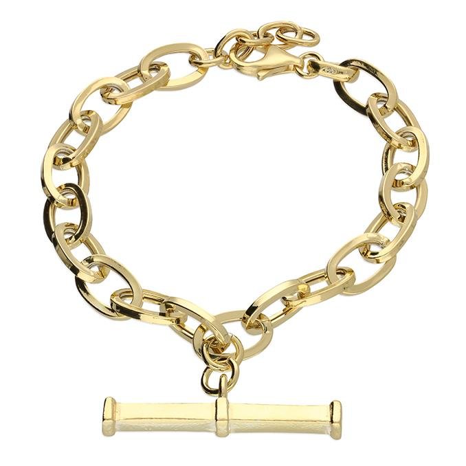 Sterling Silver Yellow Gold Plated T- Bar Bracelet with Lobster Clasp - NiaYou Jewellery