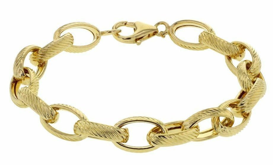 Sterling Silver Yellow Gold Plated Textured Oval Belcher Bracelet 20cm - NiaYou Jewellery