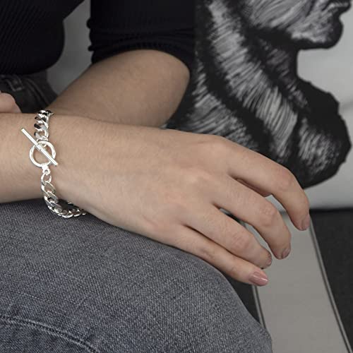 Unisex Sterling Silver Curb T-Bar Bracelet 20cm - NiaYou Jewellery