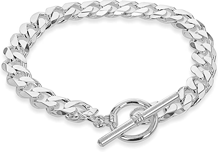 Unisex Sterling Silver Curb T-Bar Bracelet 20cm - NiaYou Jewellery